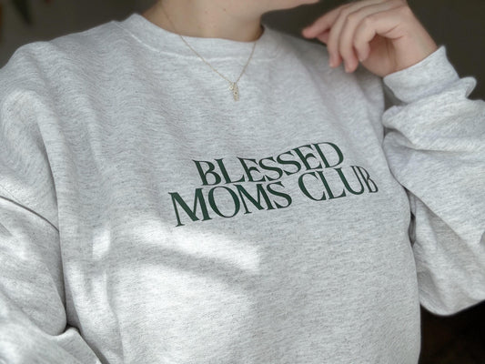 Blessed Moms Club Crewneck Sweater, Ash Color, 50% Cotton and Polyester