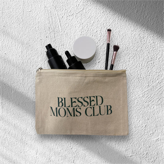 Blessed Moms Club - Natural Canvas Zipper Pouch, 100% Cotton