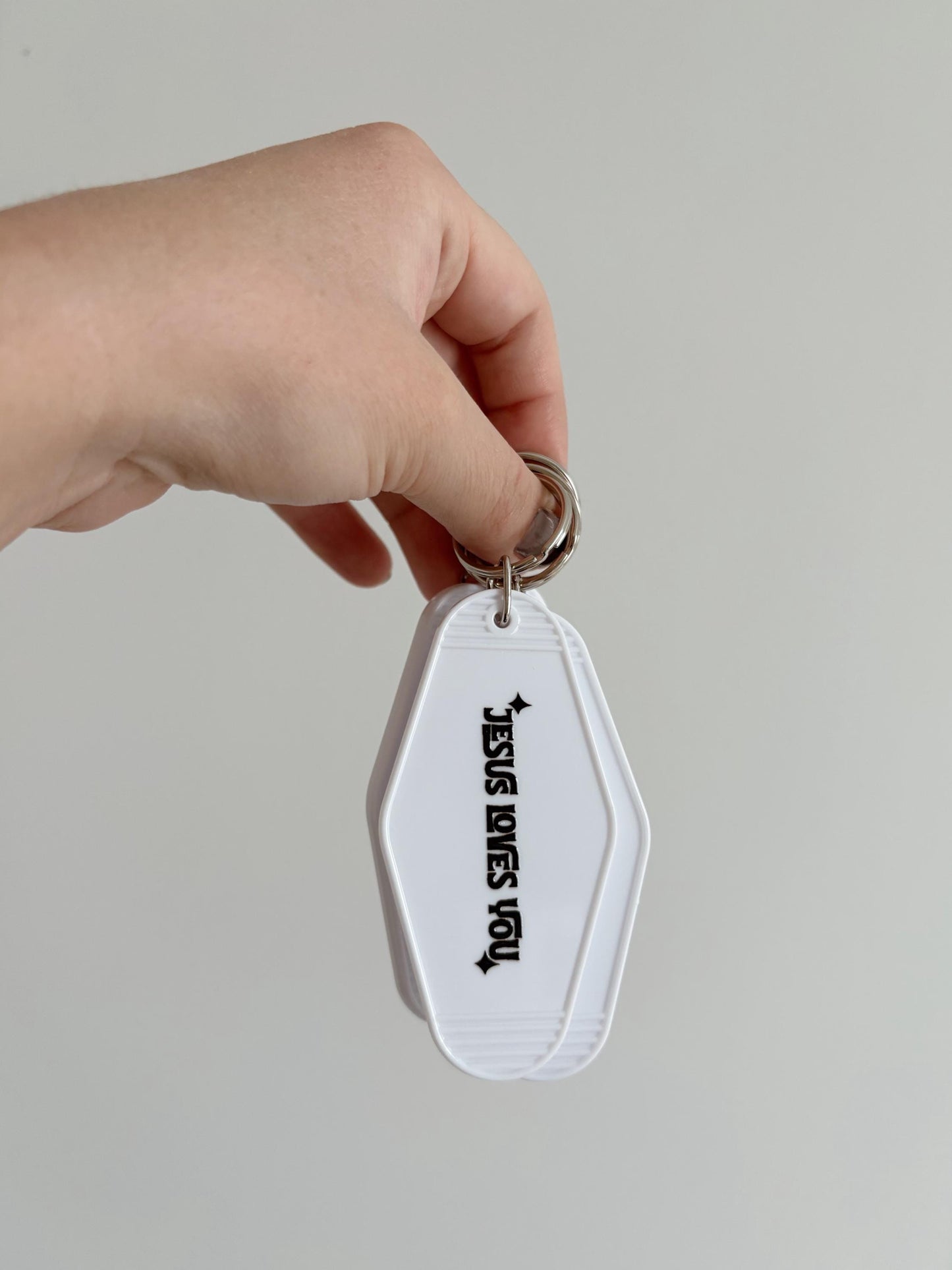 Jesus Loves You Keychains, Motel Style Keychains, White