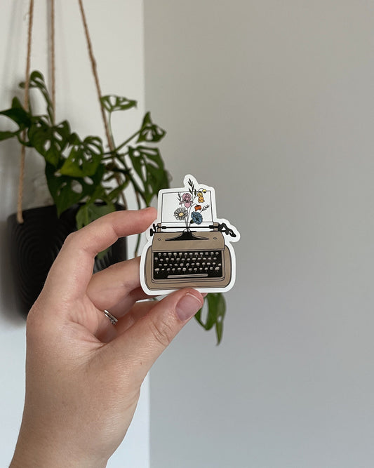 Typewriter and Flowers Sticker