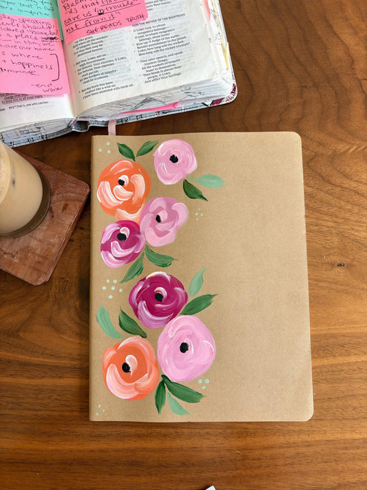Hand Painted Notebook Journal - Painted journals, painted notebooks, floral journals, moleskine journals, flowers