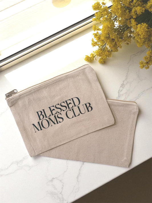 Blessed Moms Club - Natural Canvas Zipper Pouch, 100% Cotton
