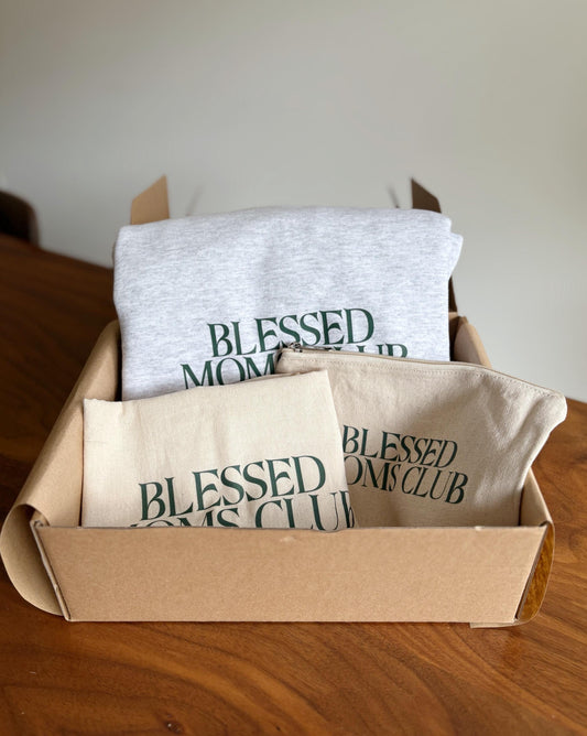 Blessed Moms Club Bundle - Crewneck Sweater, Tote Bag, Pouch