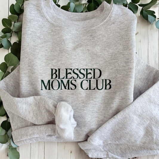 Blessed Moms Club Crewneck Sweater, Ash Color, 50% Cotton and Polyester