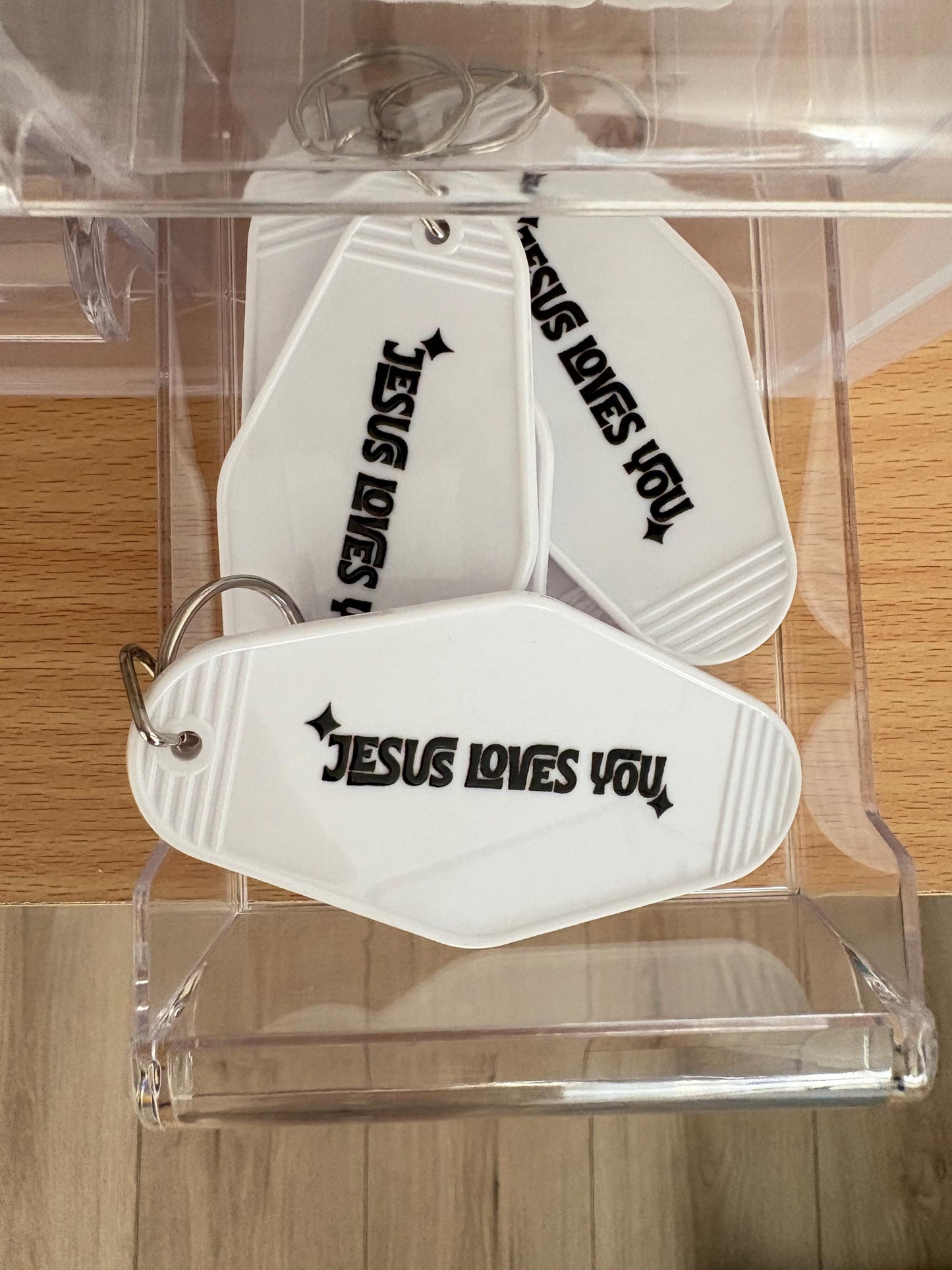 Jesus Loves You Keychains, Motel Style Keychains, White