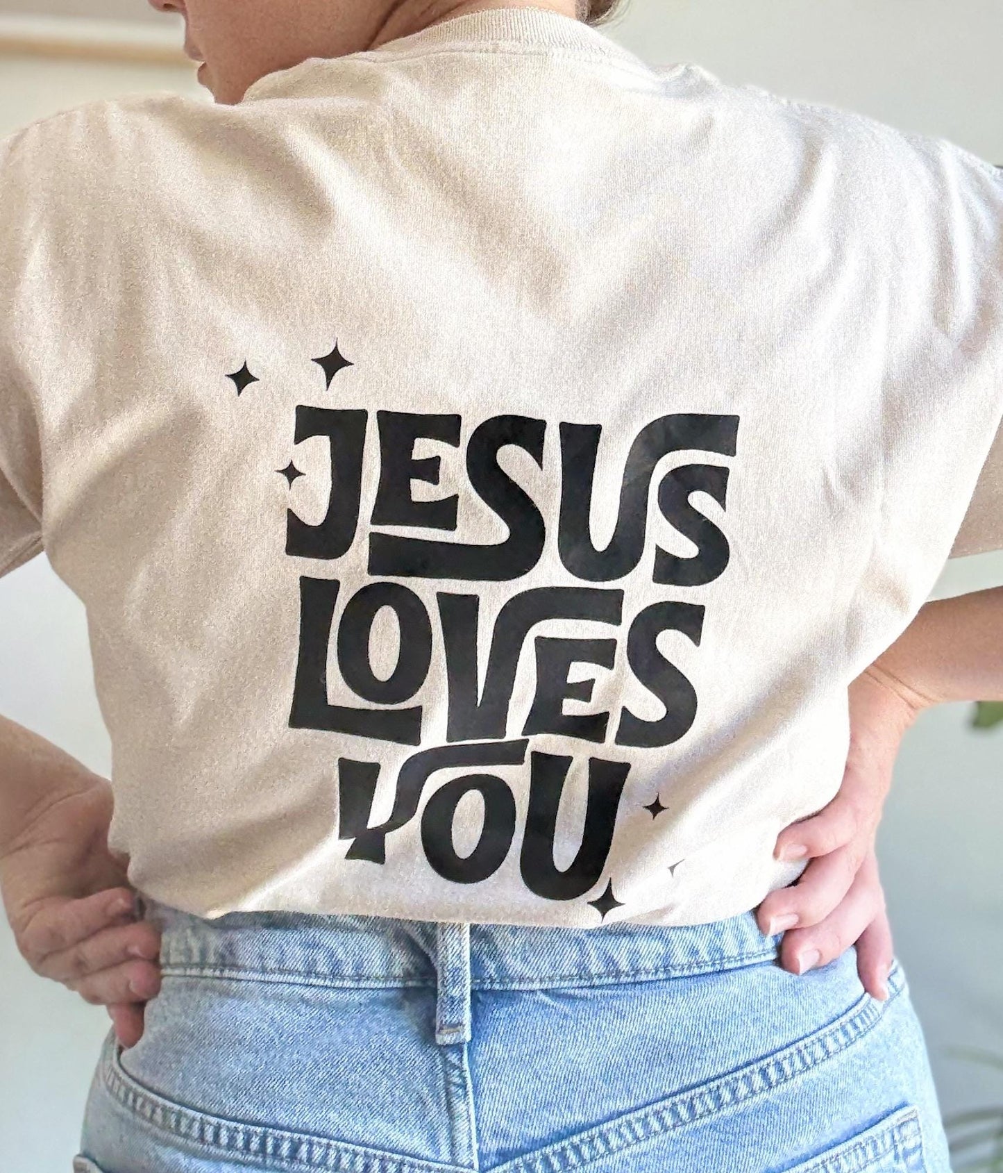 Christian Unisex T-Shirt, 100% Cotton, Jesus Loves You, Sand