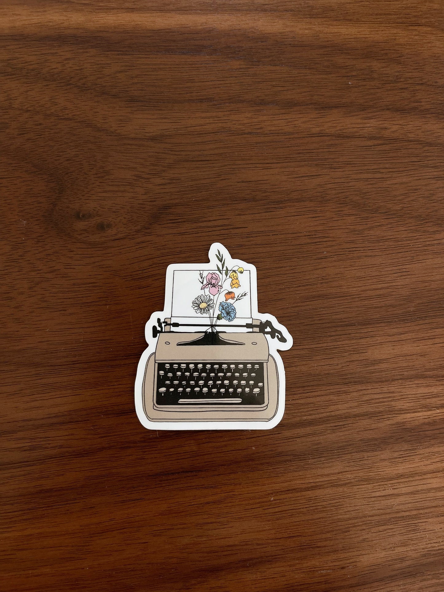 Typewriter and Flowers Sticker