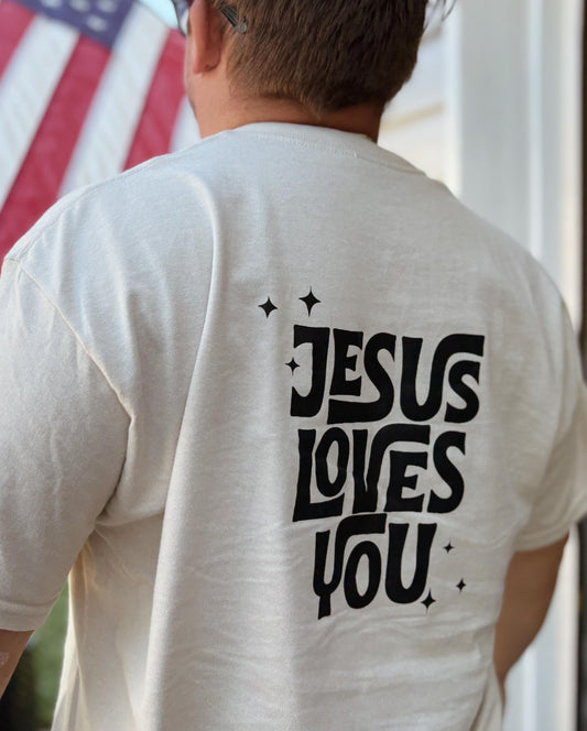 Christian Unisex T-Shirt, 100% Cotton, Jesus Loves You, Sand