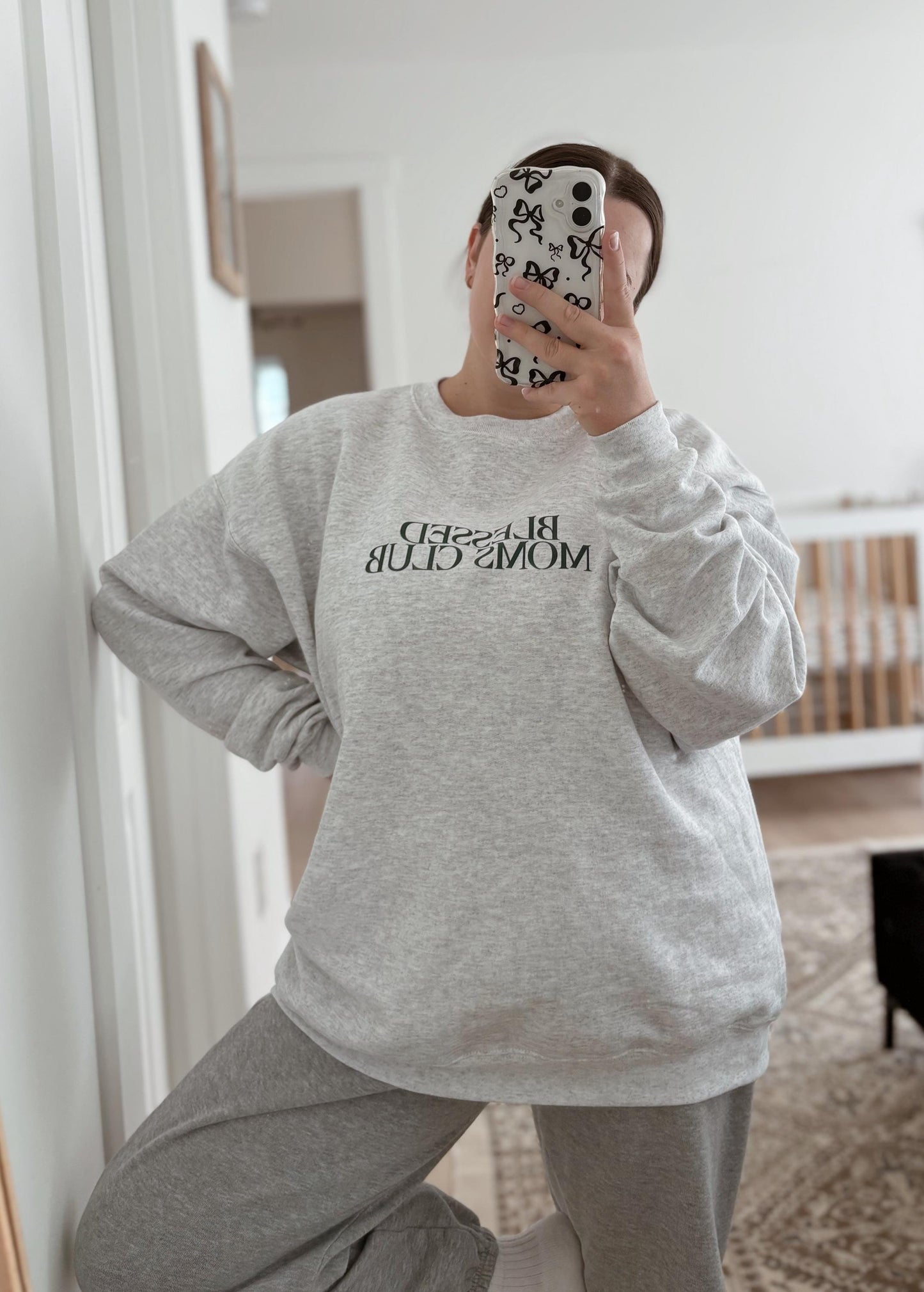 Blessed Moms Club Crewneck Sweater, Ash Color, 50% Cotton and Polyester