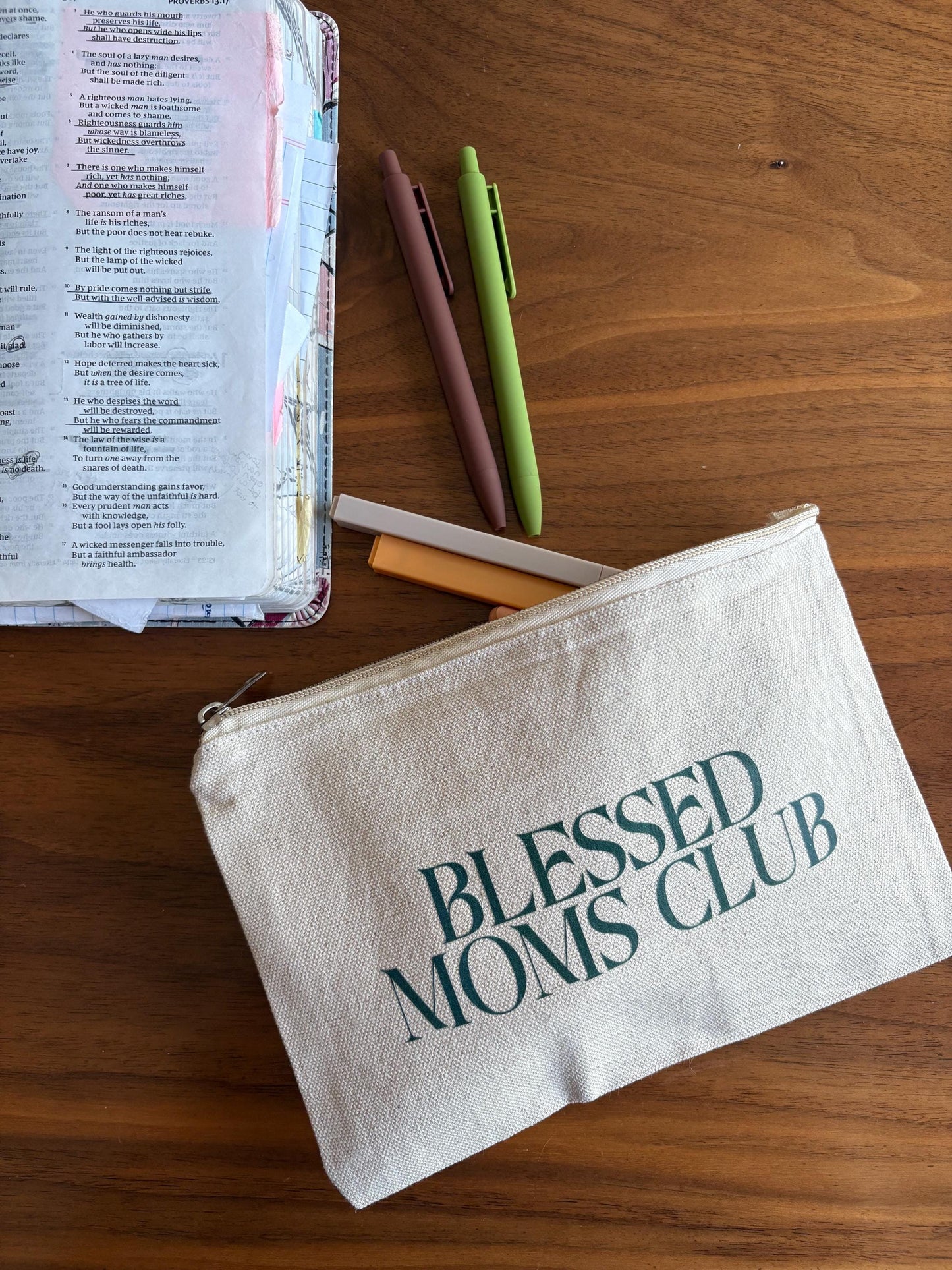 Blessed Moms Club - Natural Canvas Zipper Pouch, 100% Cotton