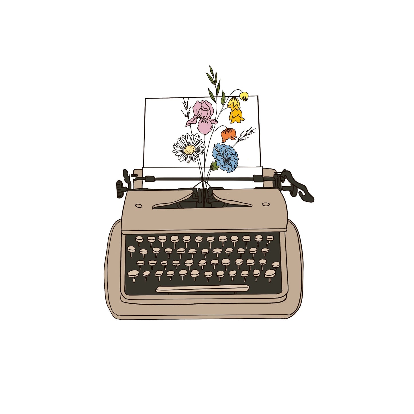 Typewriter and Flowers Sticker